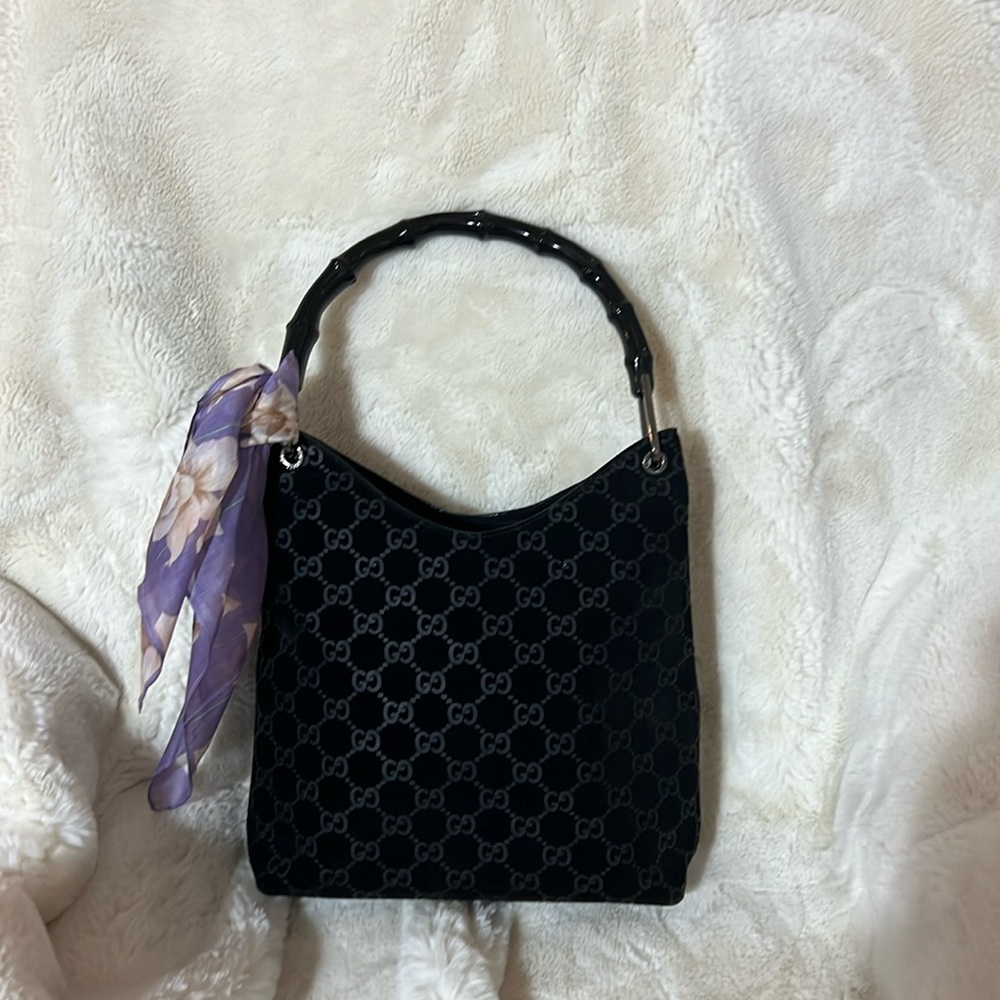 Gucci suede bamboo handle hobo